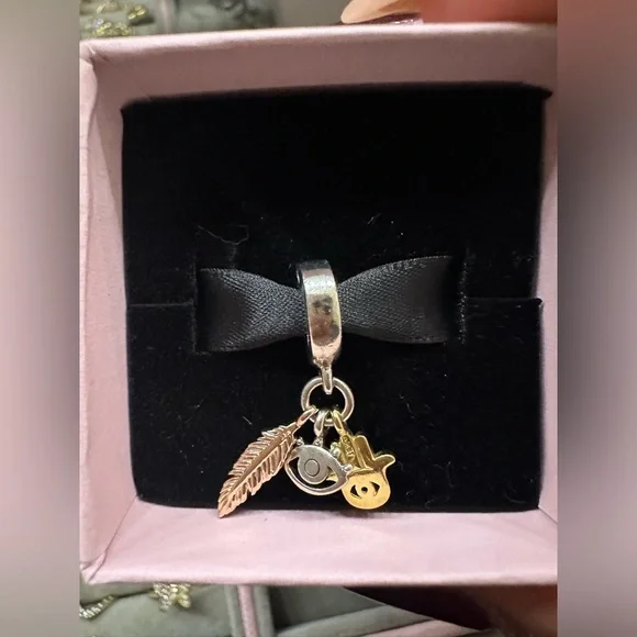 NEW & Authentic✨  Hamsa, All-seeing Eye & Feather Spirituality Dangle Charm - Picture 2 of 5